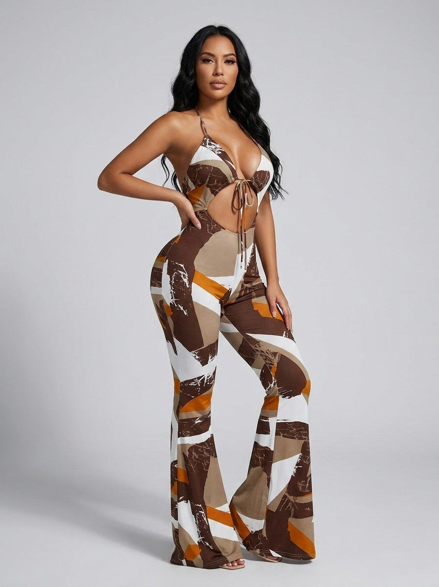 Candida Halter Neck Wide Leg Jumpsuit on model
