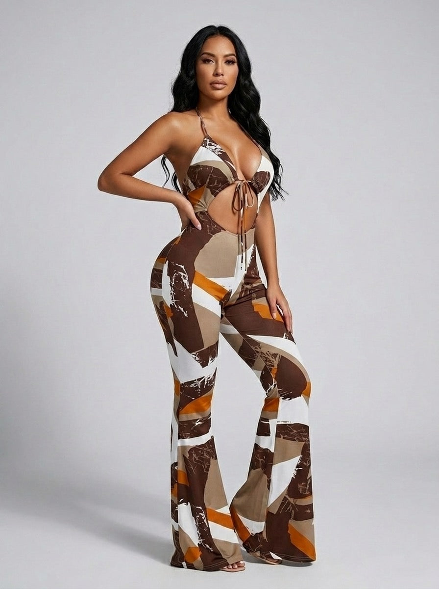 Candida Halter Neck Wide Leg Jumpsuit on model
