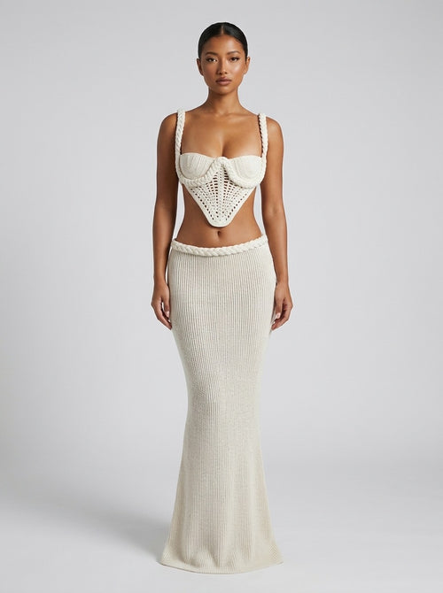Capria Crochet Bustier Co-Ord Set on model
