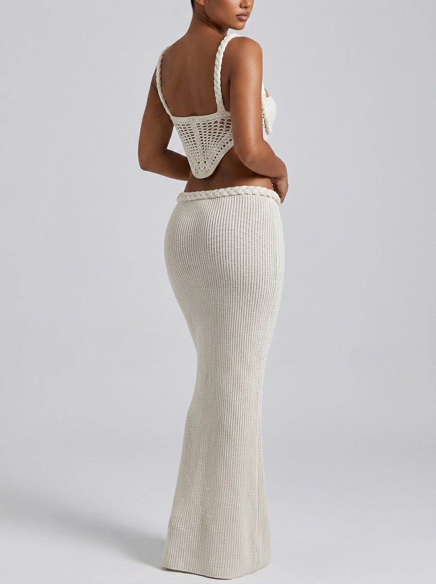 Capria Crochet Bustier Co-Ord Set on model