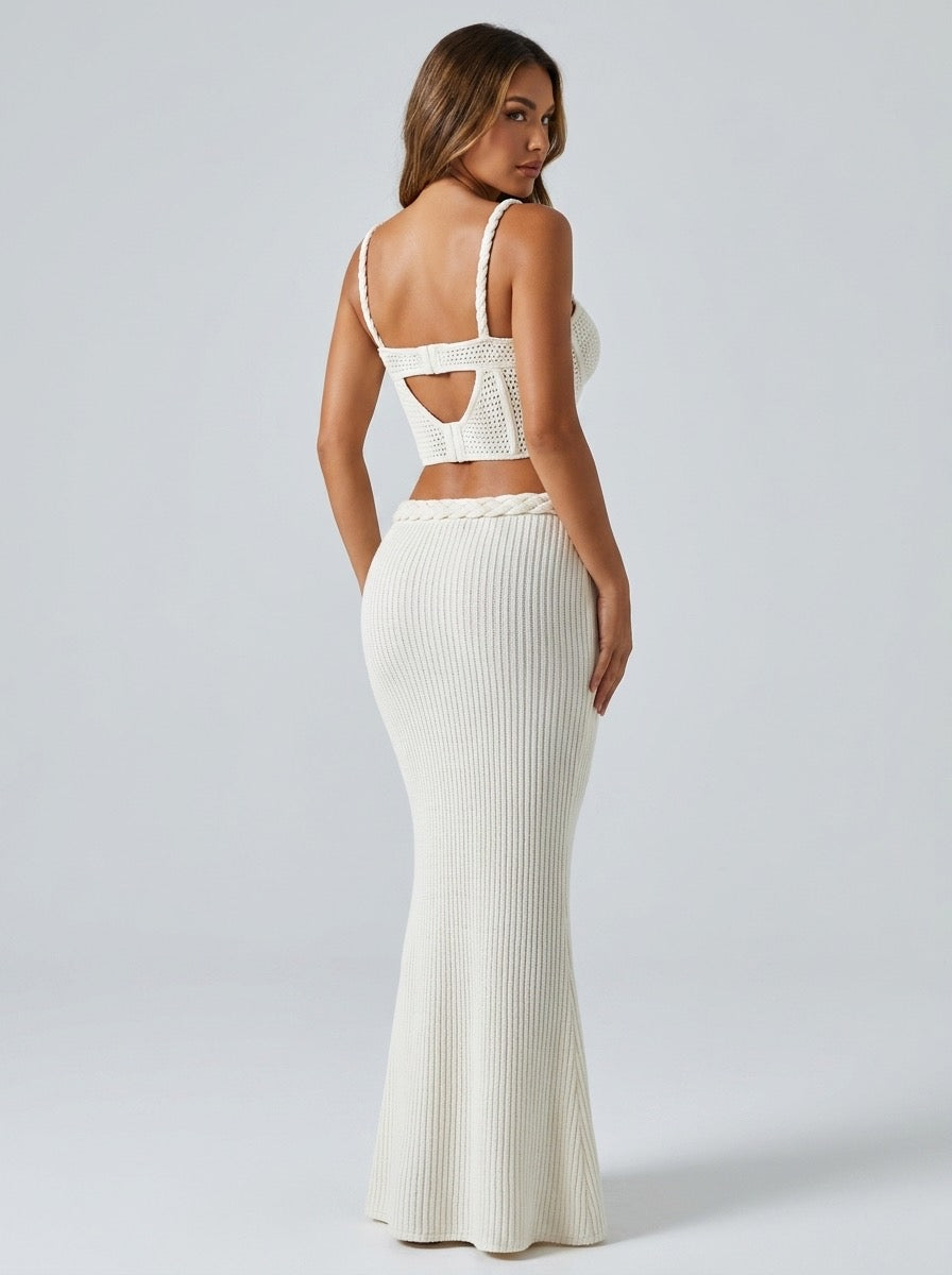 Capria Crochet Bustier Co-Ord Set on model