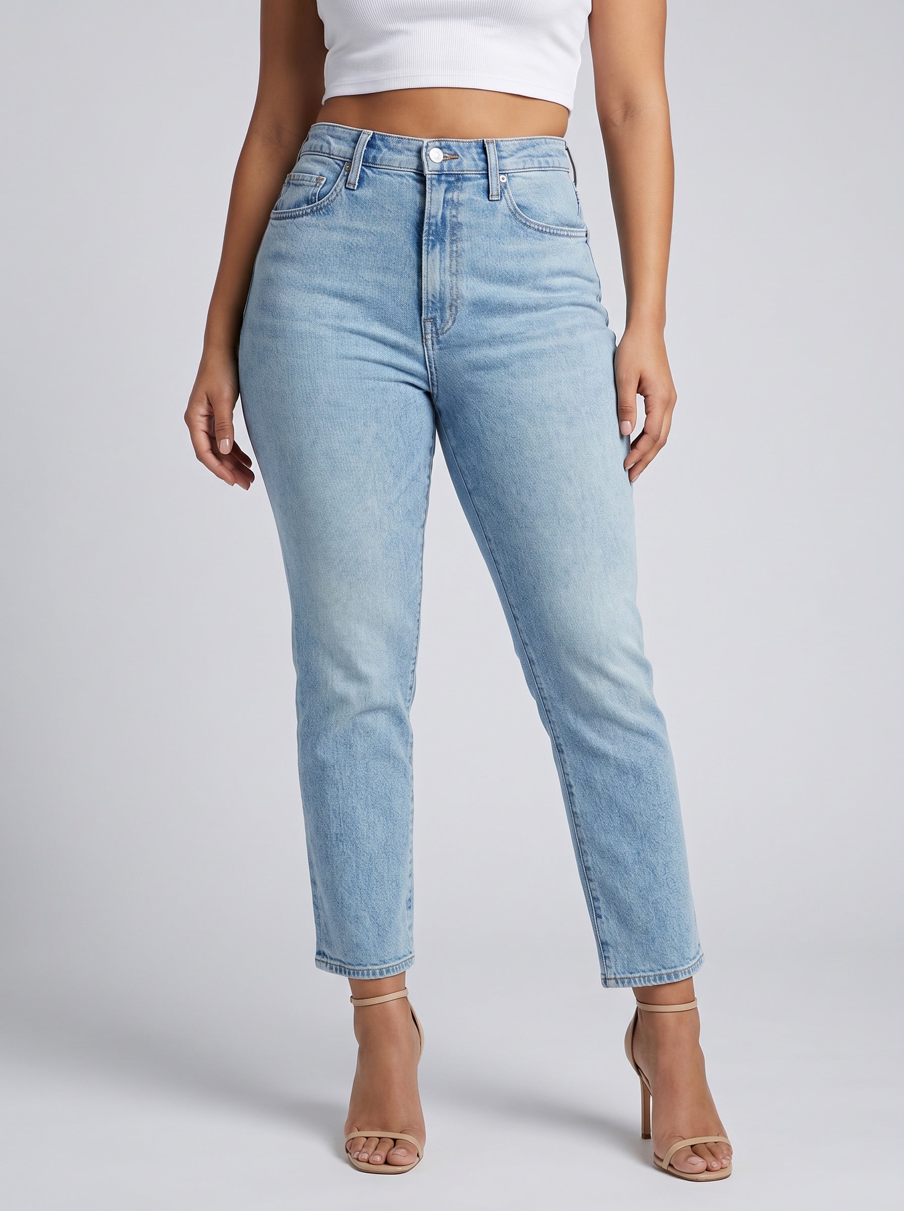 Cara High-Waist Cropped Slim Jean on model