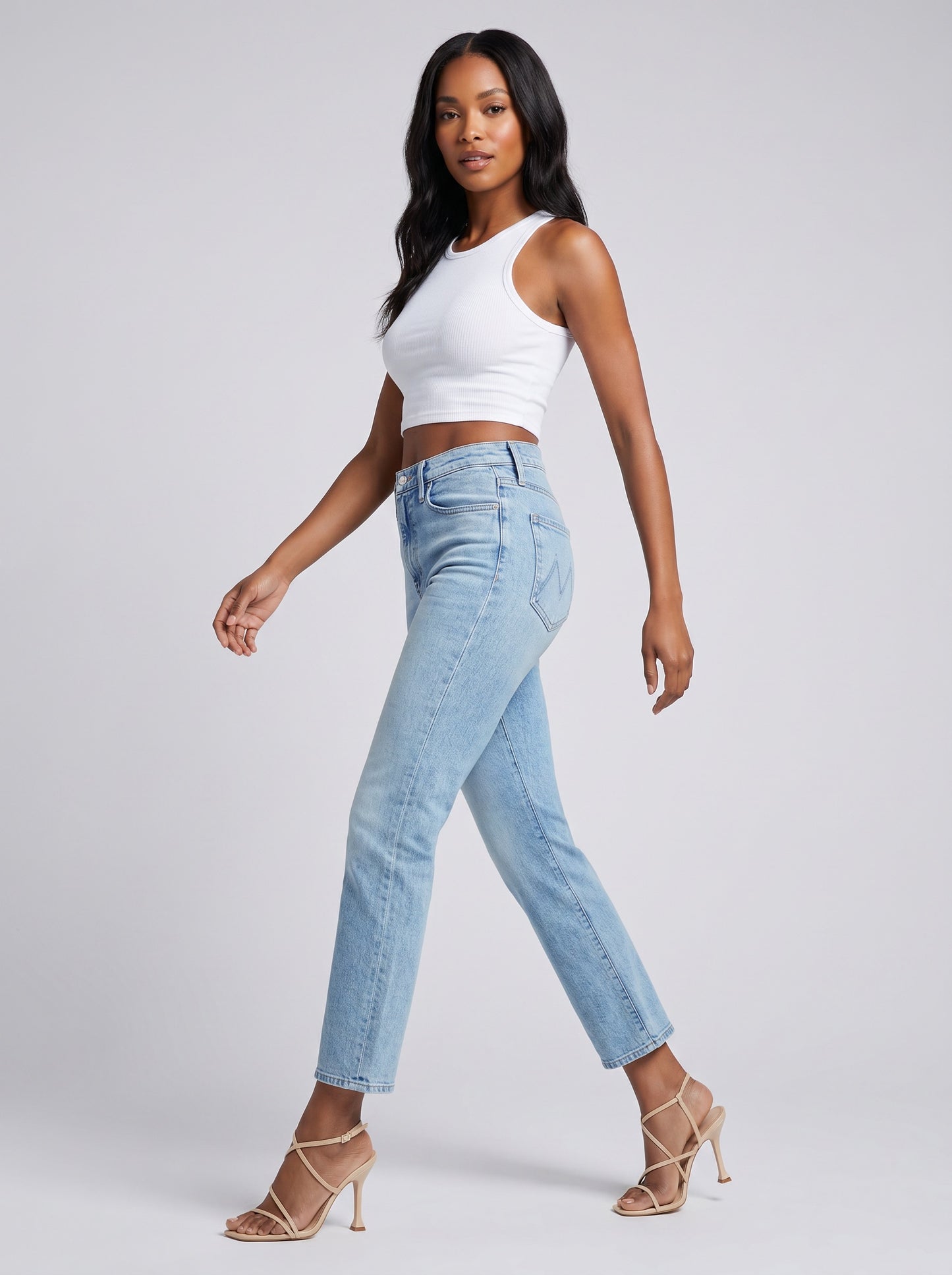 Cara High-Waist Cropped Slim Jean on model