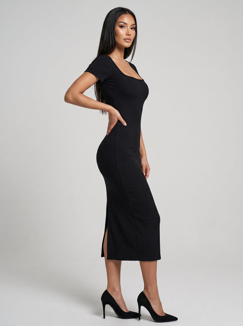 Carla Square-Neck Ribbed Midi Dress on model