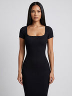 Carla Square-Neck Ribbed Midi Dress on model