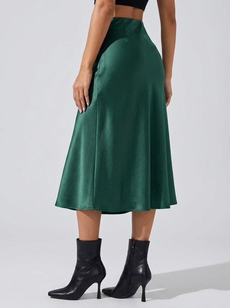 Carlina Satin Slip Midi Skirt on model