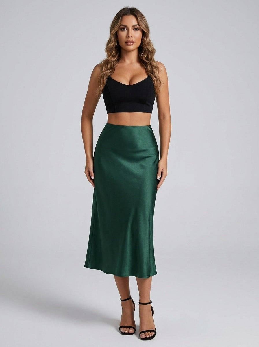 Carlina Satin Slip Midi Skirt on model