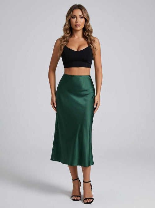 Carlina Satin Slip Midi Skirt on model
