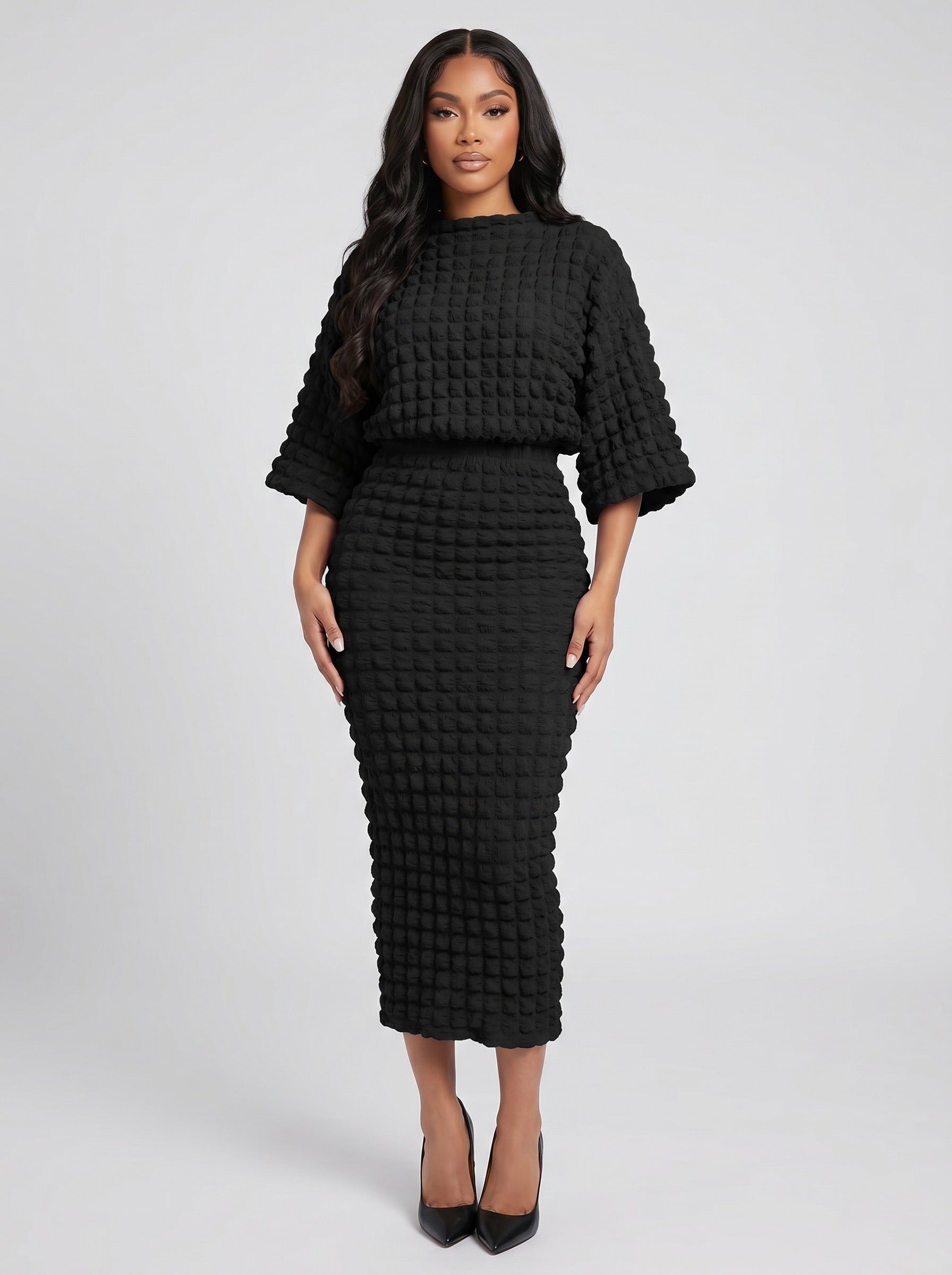 Carlotta Textured Knit Set on model
