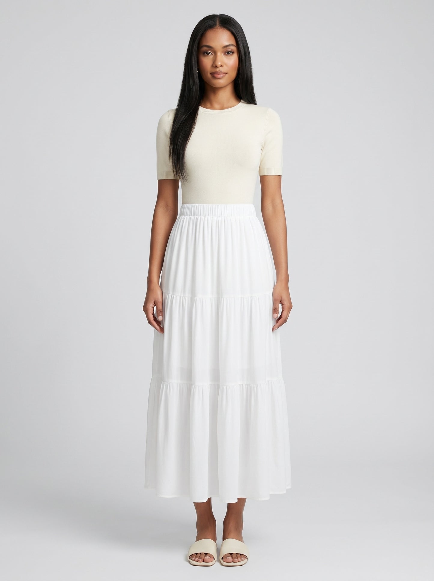 Carmela Tiered Maxi Skirt on model