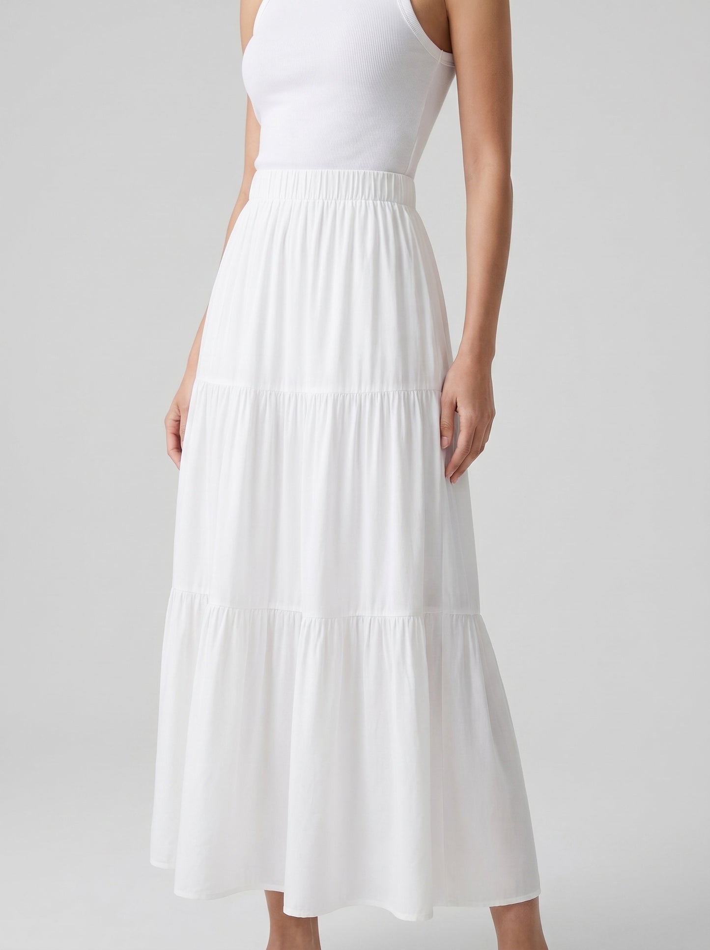 Carmela Tiered Maxi Skirt on model