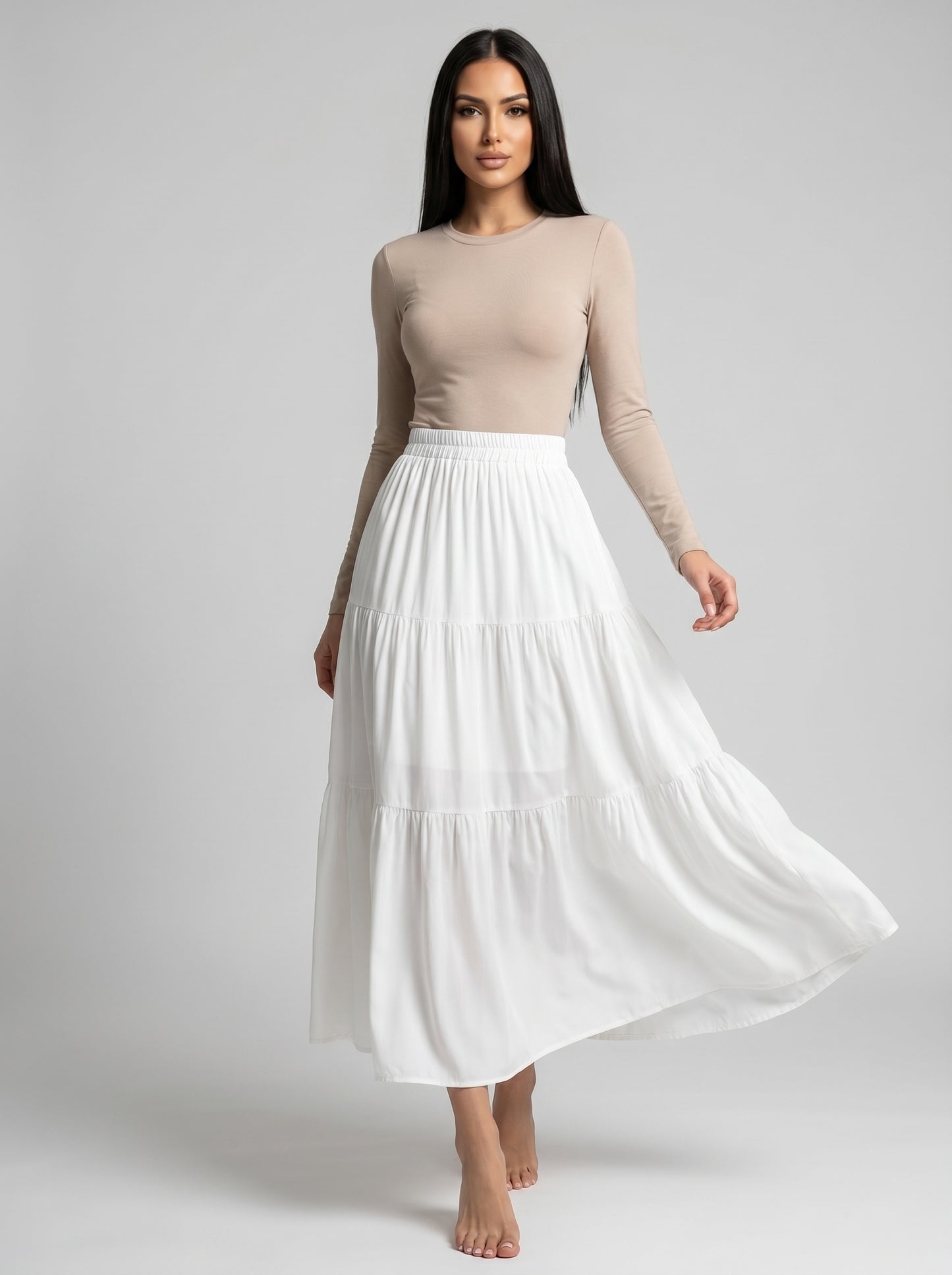 Carmela Tiered Maxi Skirt on model