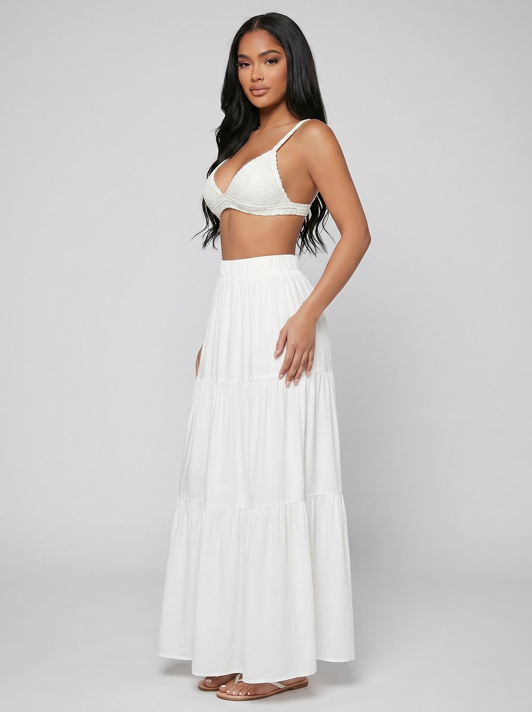 Carmela Tiered Maxi Skirt on model