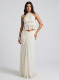 Carmelina Halter Ruffle Crop Top and Maxi Skirt Two-Piece Set on model
