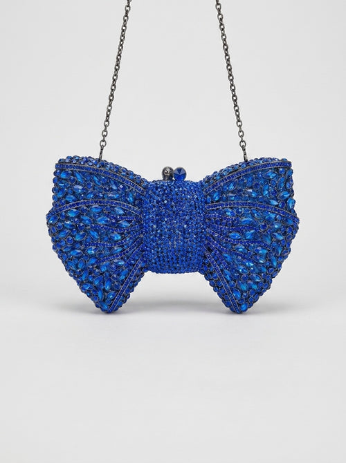 Carmina Crystal Bow Clutch on model