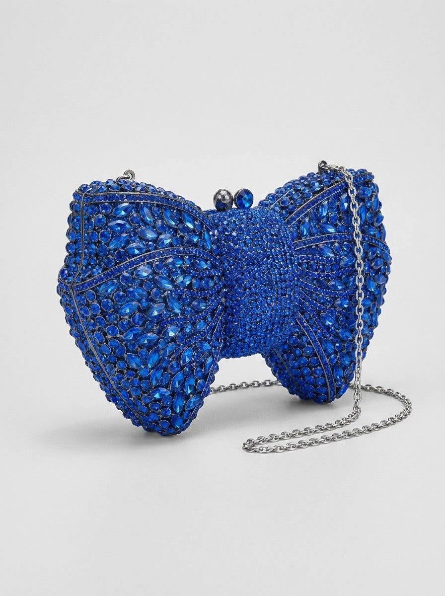 Carmina Crystal Bow Clutch on model