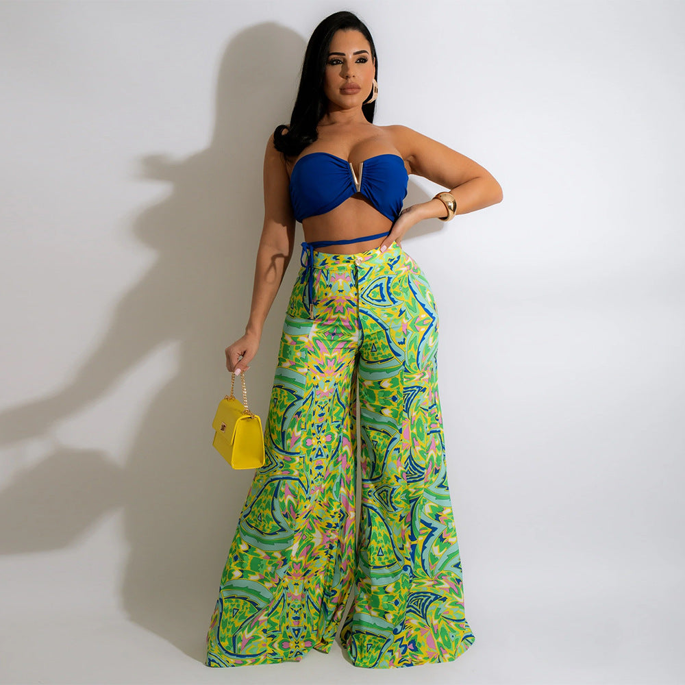 Riviana Tropical-Print Strapless Palazzo Set