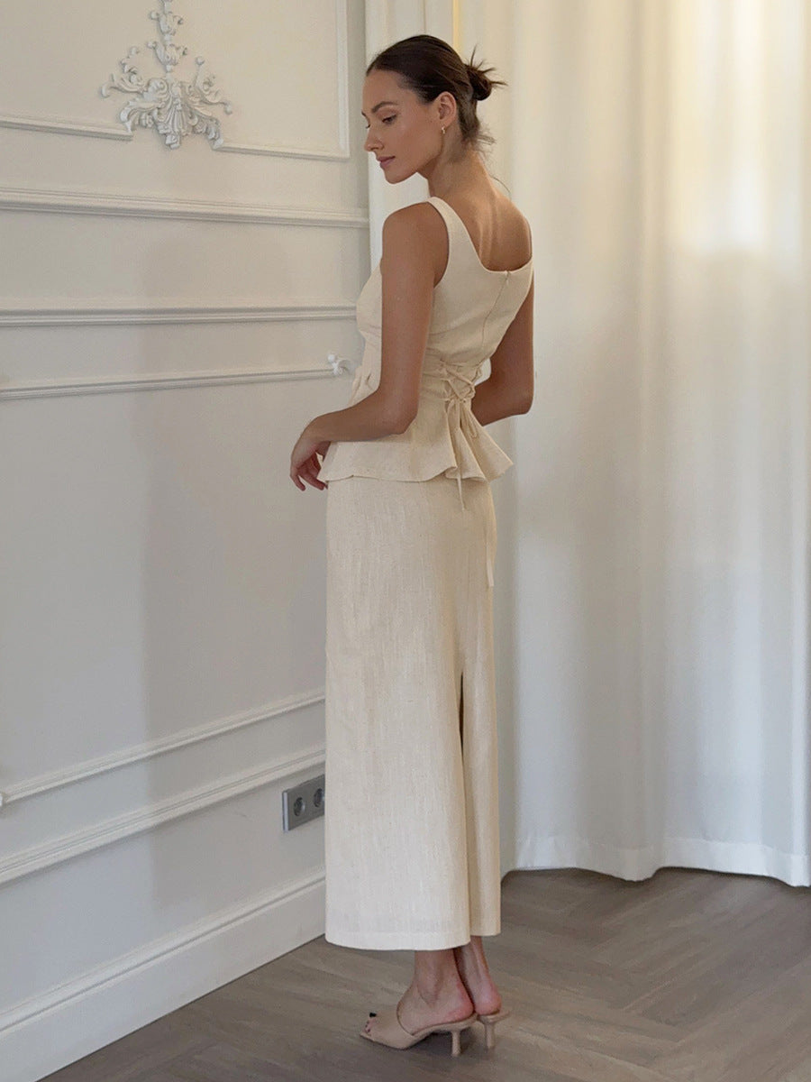 Evelina Scoop-Neck Tank and Fishtail Maxi Skirt Two-Piece Set