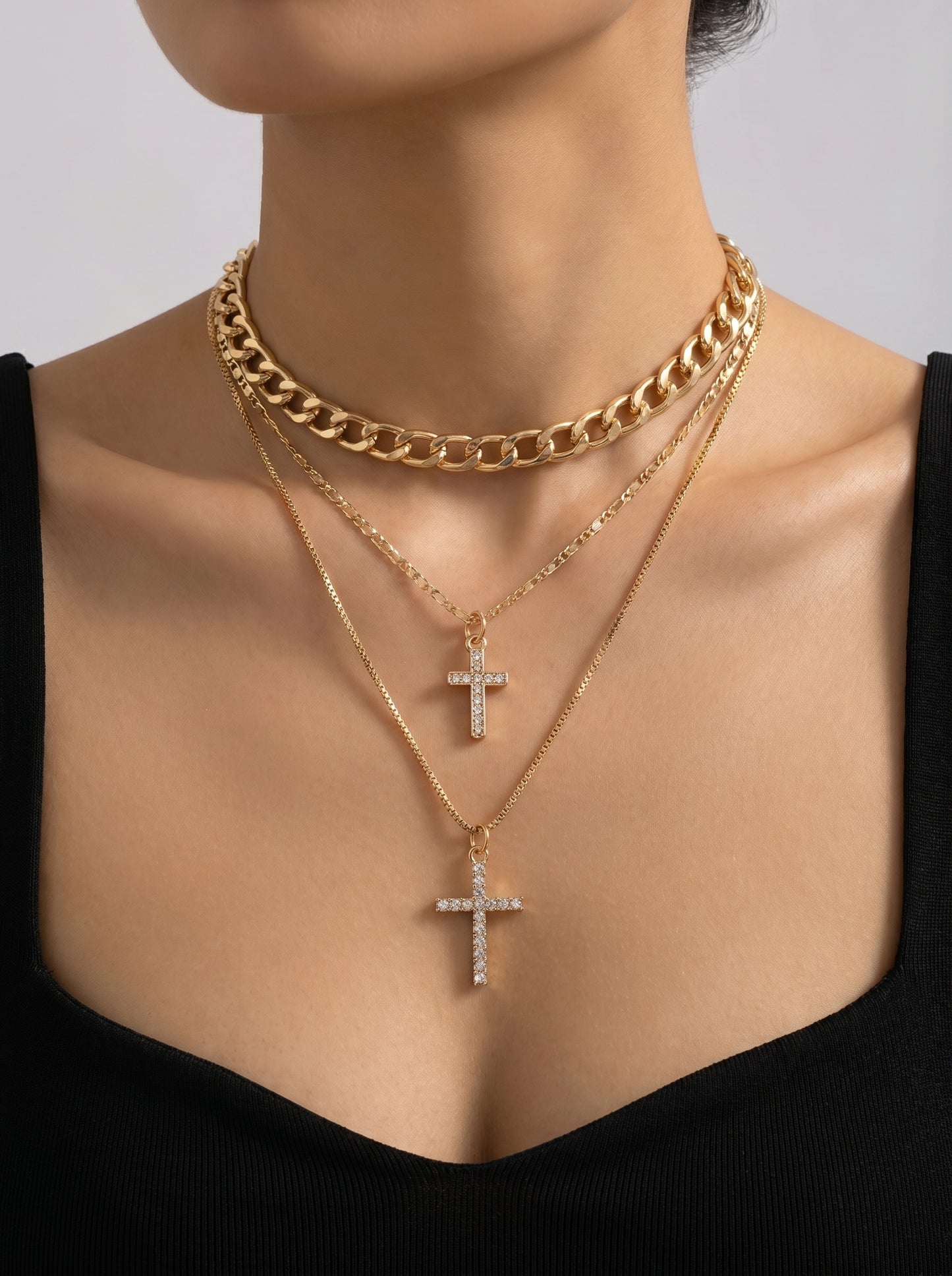 Celeste Layered Cross Necklace on model