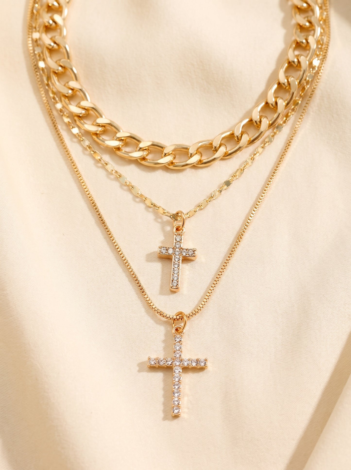 Celeste Layered Cross Necklace on model