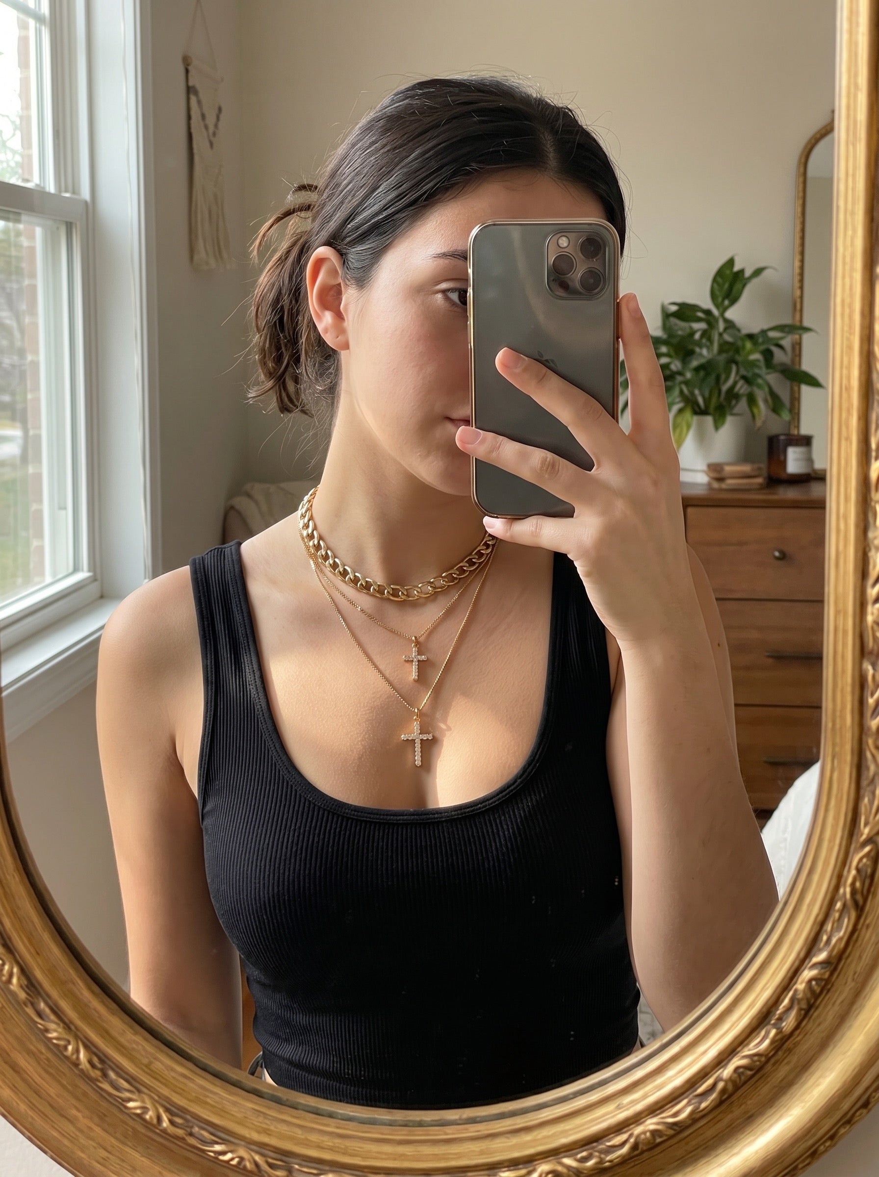 Celeste Layered Cross Necklace on model