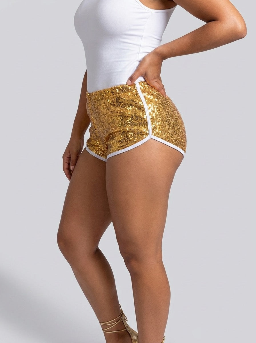 Cesira Sequin Party Shorts on model
