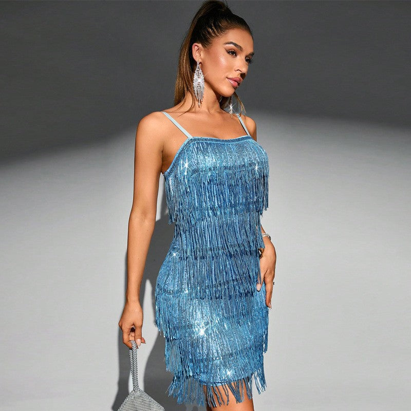 Ersilia Sequin Tiered-Fringe Tassel Mini Dress