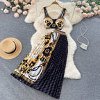 Albina Baroque-Print Corset Top & Pleated Skirt Set