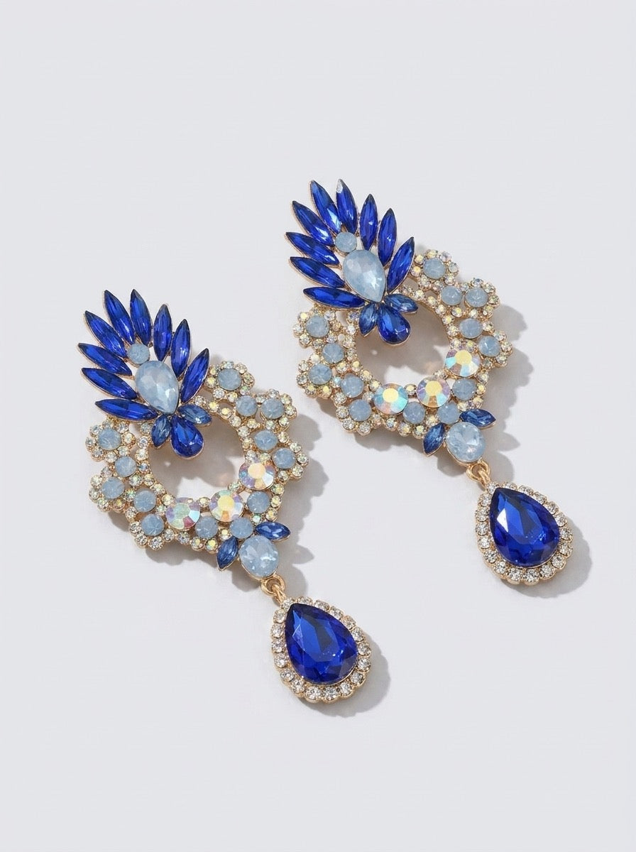 Cintia Crystal Teardrop Drop Earrings on model