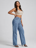 Corinna High Waist Asymmetric Wide Leg Jeans on model