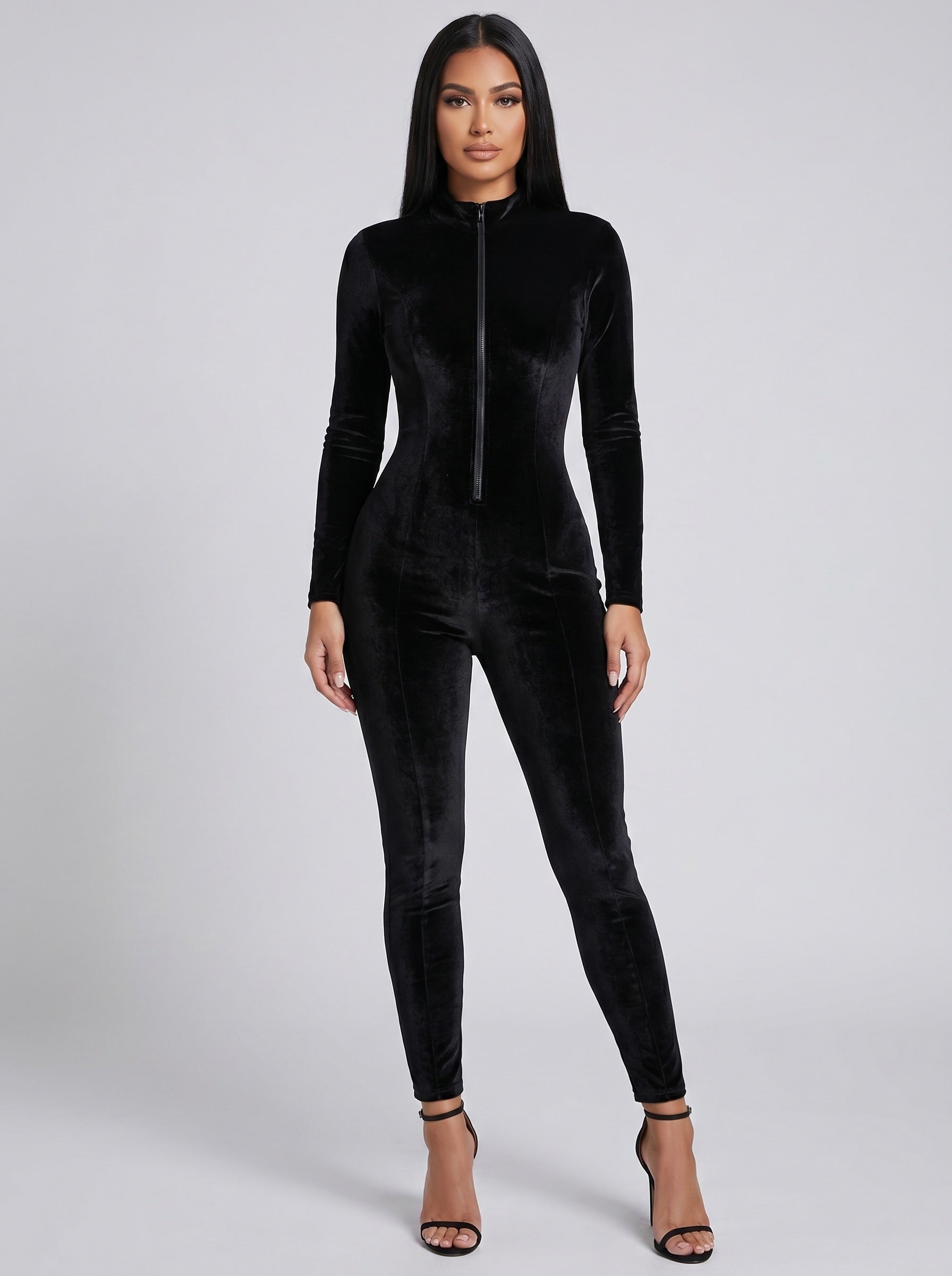 Cosima Velvet Catsuit Jumpsuit on model