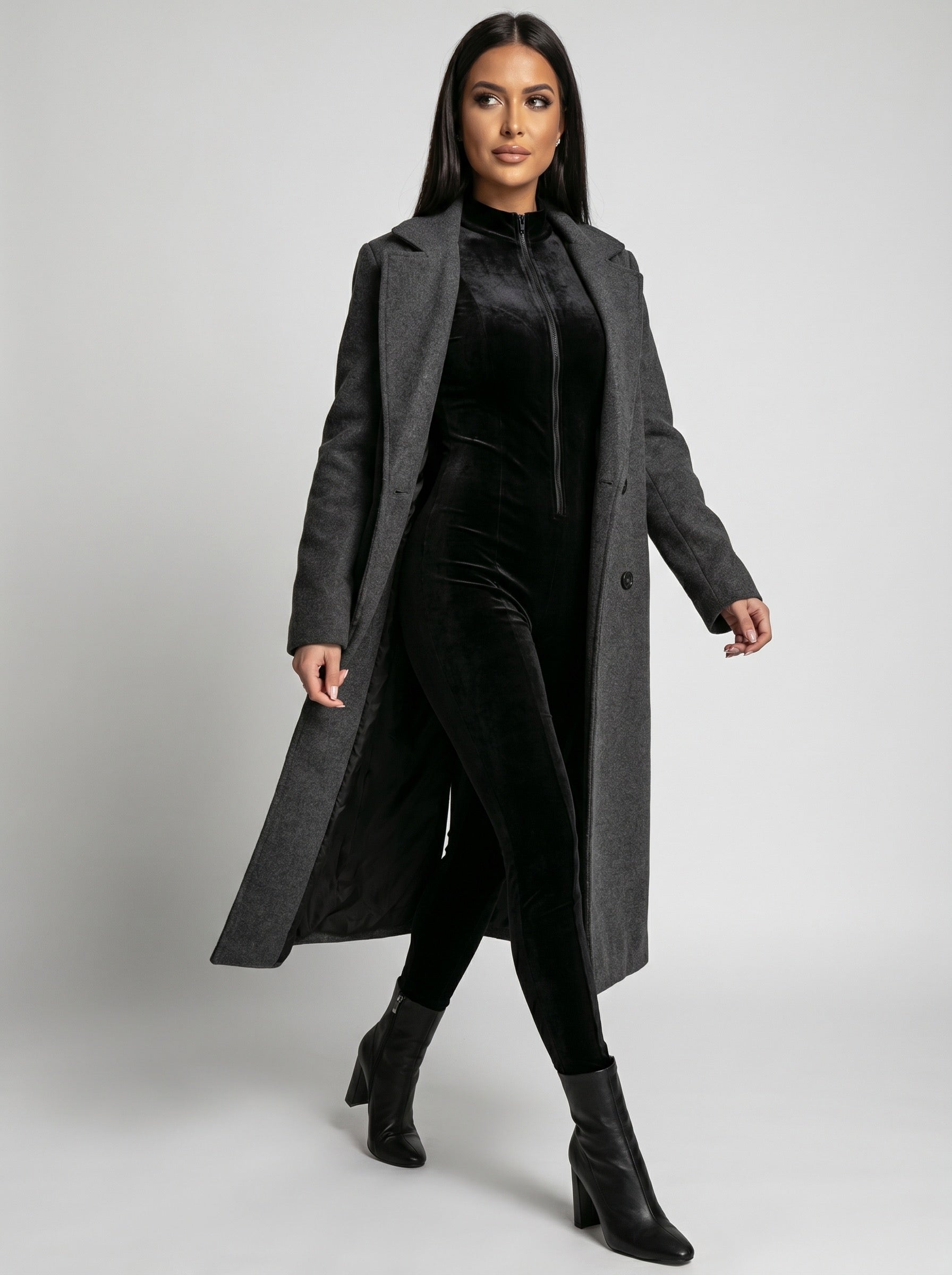 Cosima Velvet Catsuit Jumpsuit on model