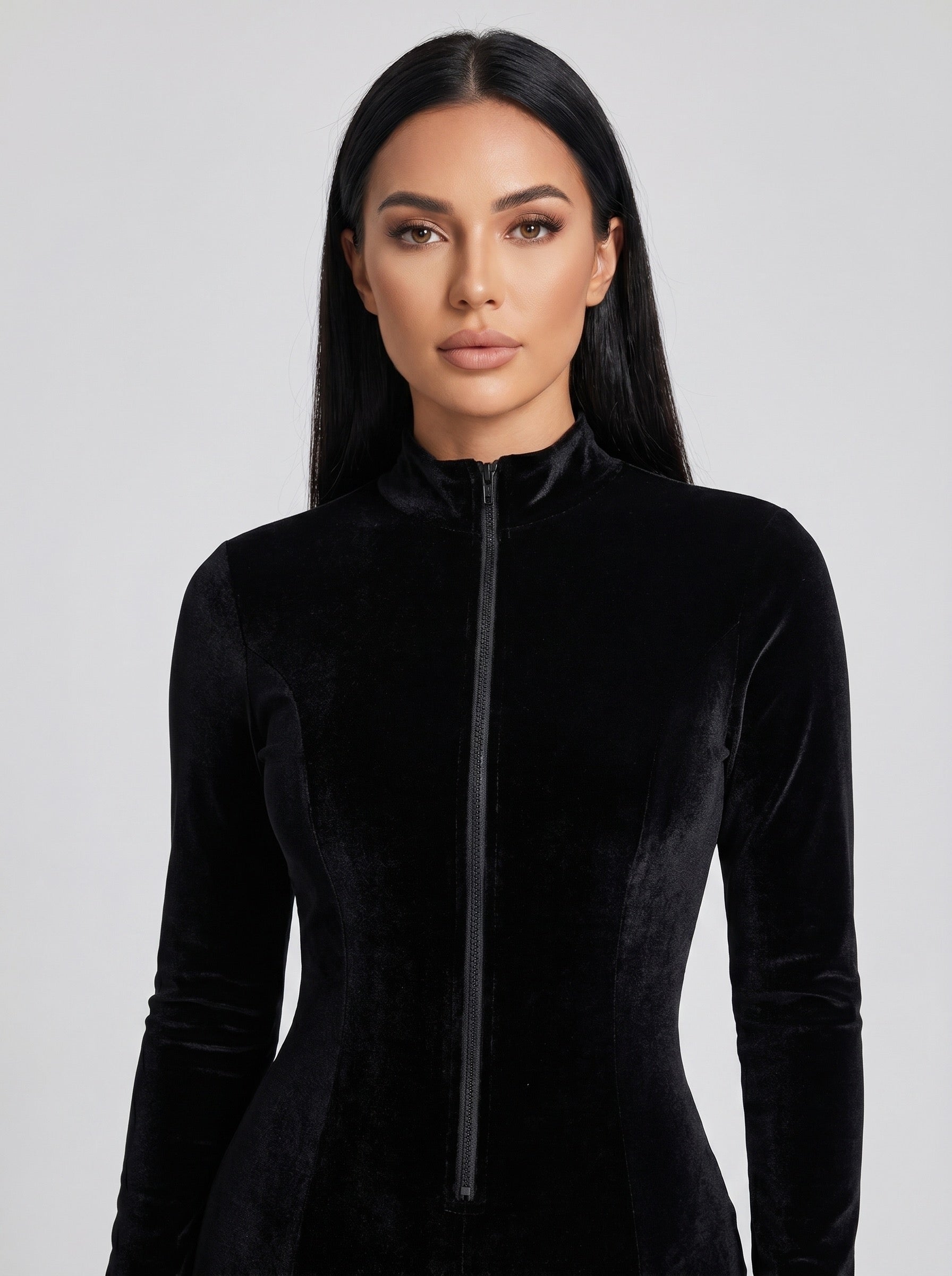 Cosima Velvet Catsuit Jumpsuit on model