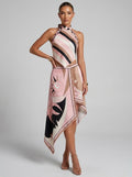 Crocetta Printed Satin Halter Crop Top & Maxi Skirt Set on model