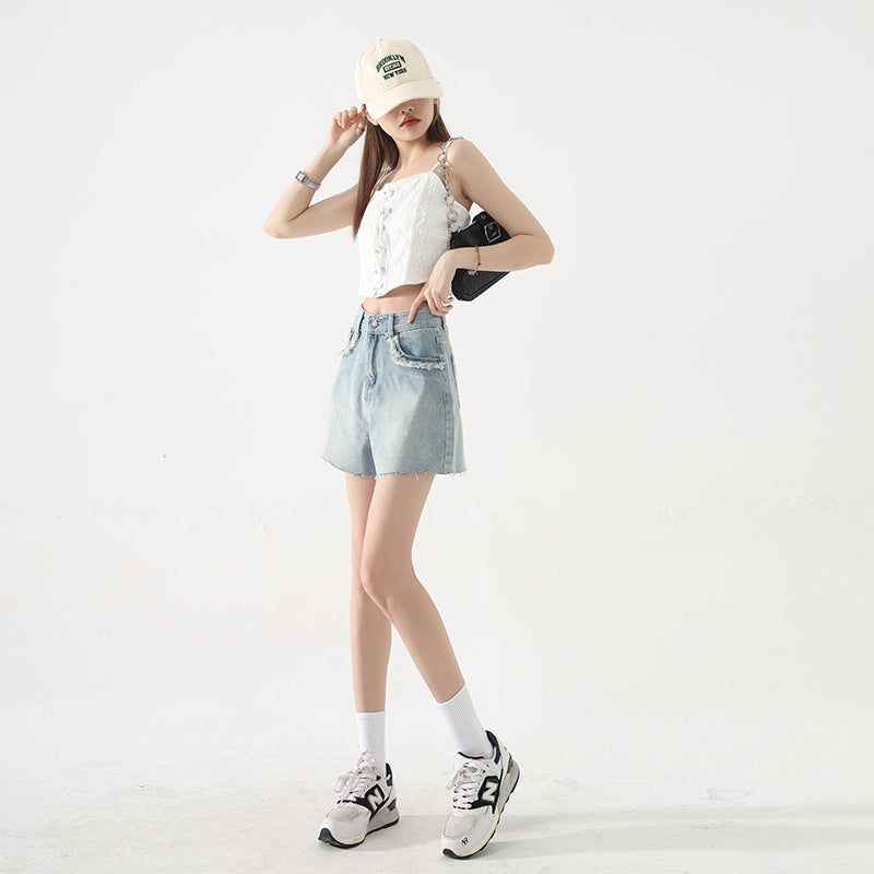 Cornelia High Waist Frayed Denim Shorts