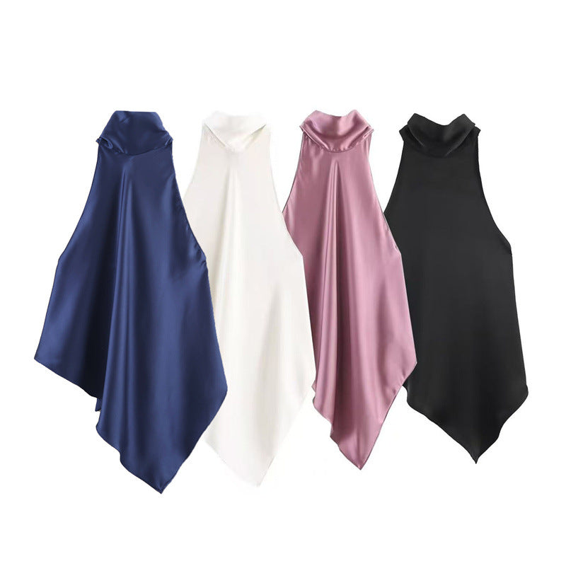 Mirtilla Satin Cowl Halter-Neck Top