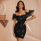 Cristina Emerald Sequin Off-Shoulder Bodycon Mini Dress