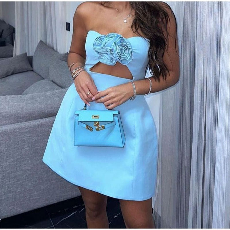 Bibiana 3D Rosette Strapless Cutout Mini Dress