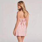 Lidia Pink Sequin Bow Strapless Mini Dress