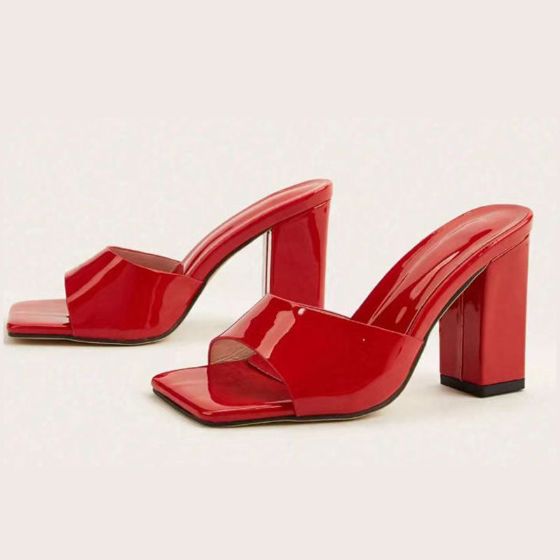 Ofelia Patent Block-Heel Square-Toe Mules