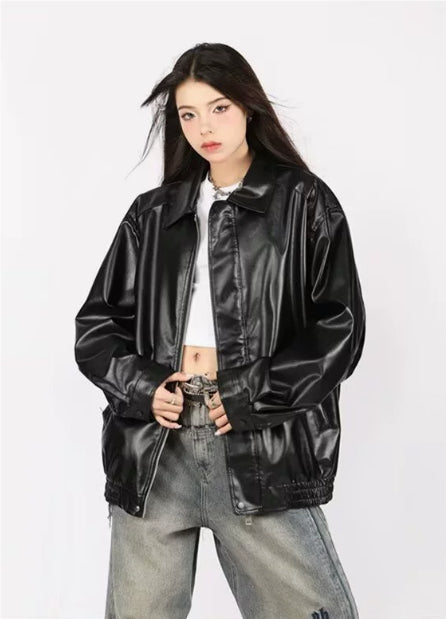 Roma Oversized Faux-Leather Bomber — Oli Amore