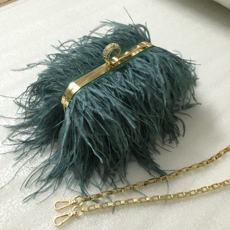 Sibilla Ostrich-Feather Frame Clutch
