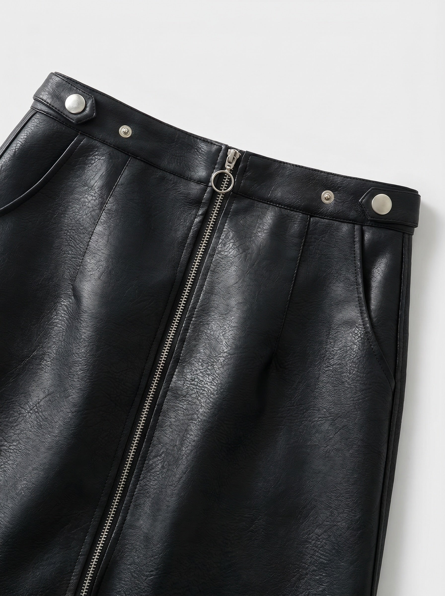 Dafne Faux Leather Mini Skirt on model