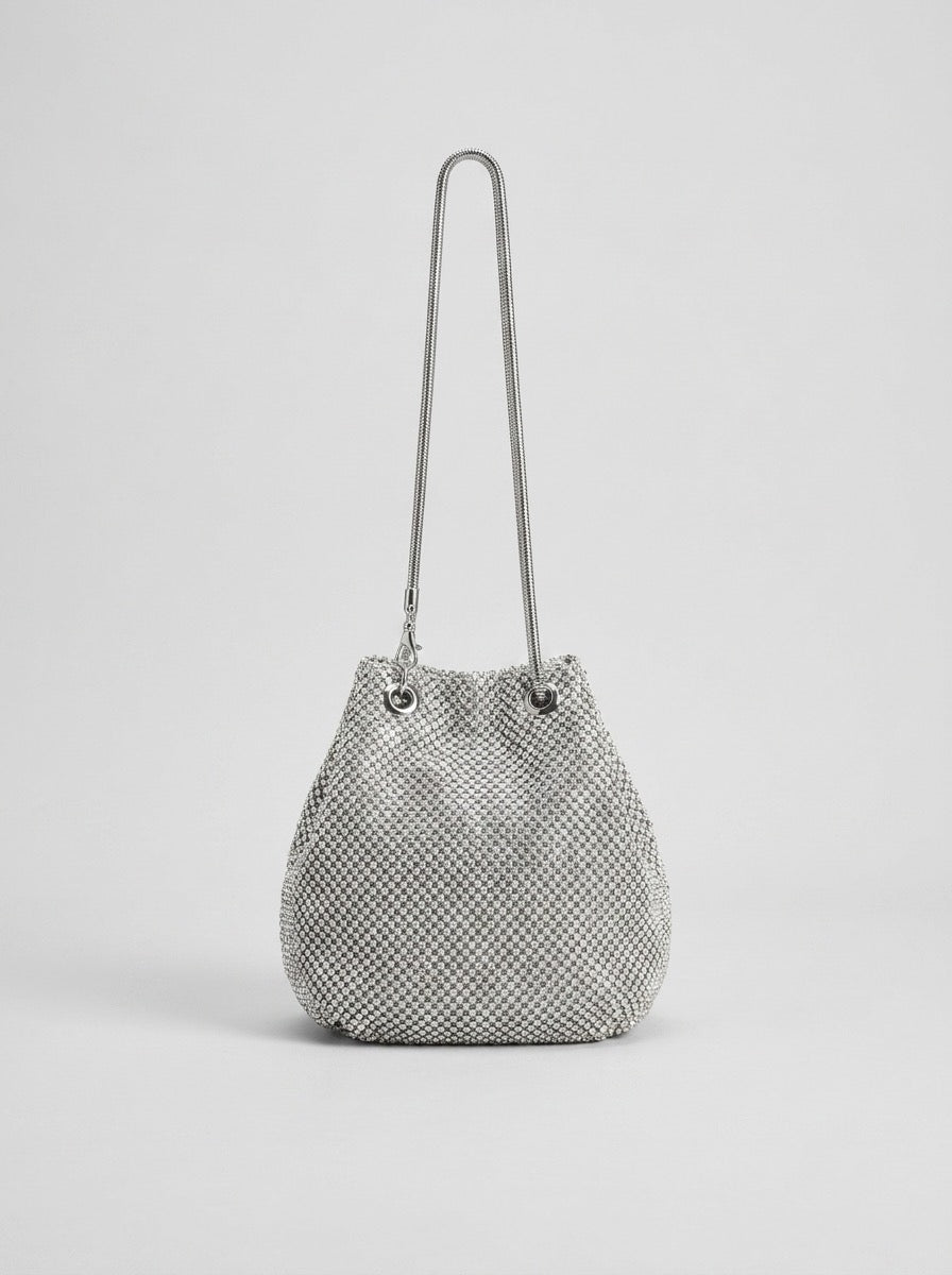 Damiana Crystal Mesh Pouch Bag on model