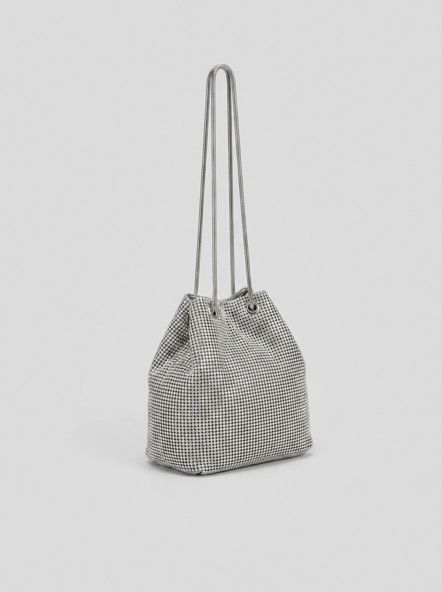 Damiana Crystal Mesh Pouch Bag on model