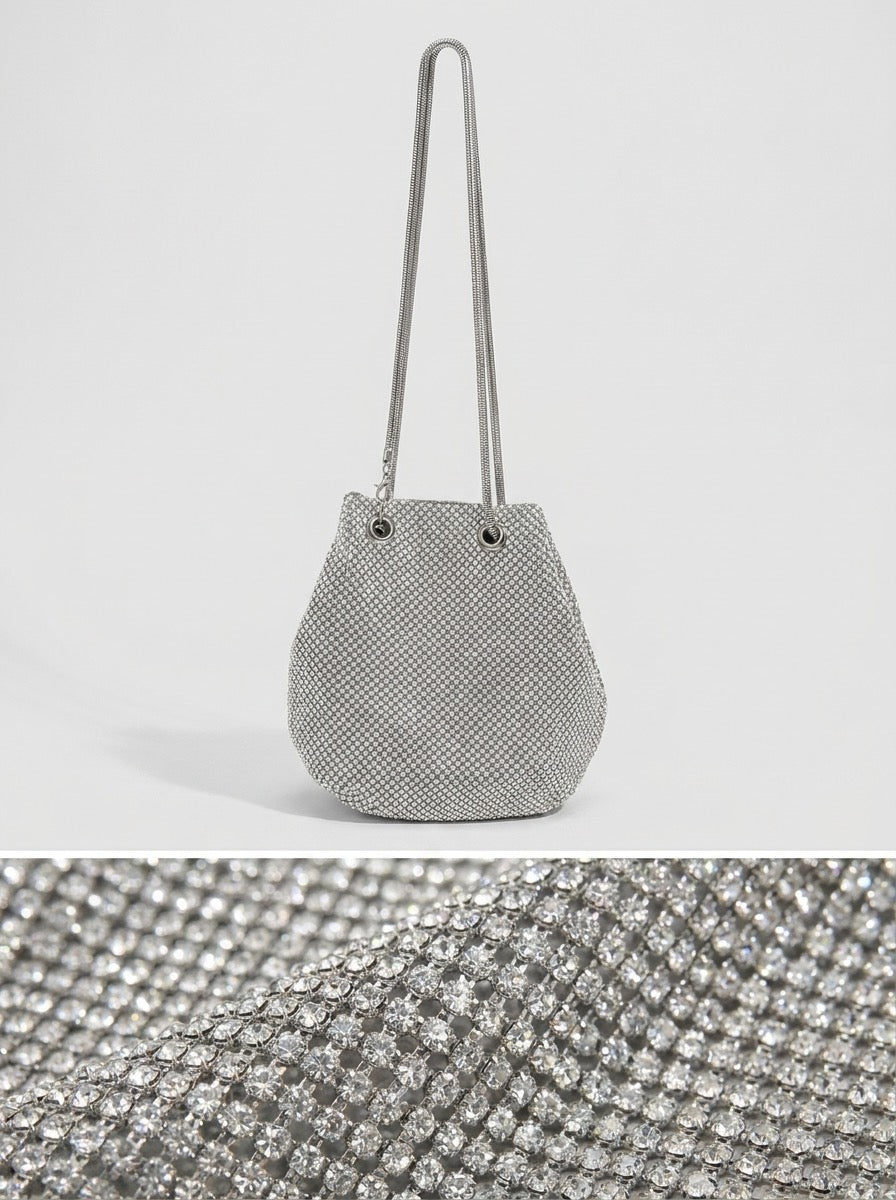 Damiana Crystal Mesh Pouch Bag on model