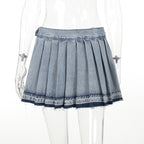 Pia Pleated Denim Mini Skirt — Oli Amore
