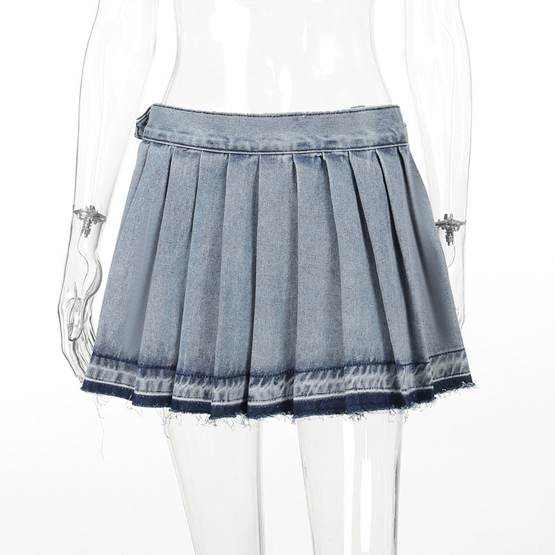 Pia Pleated Denim Mini Skirt