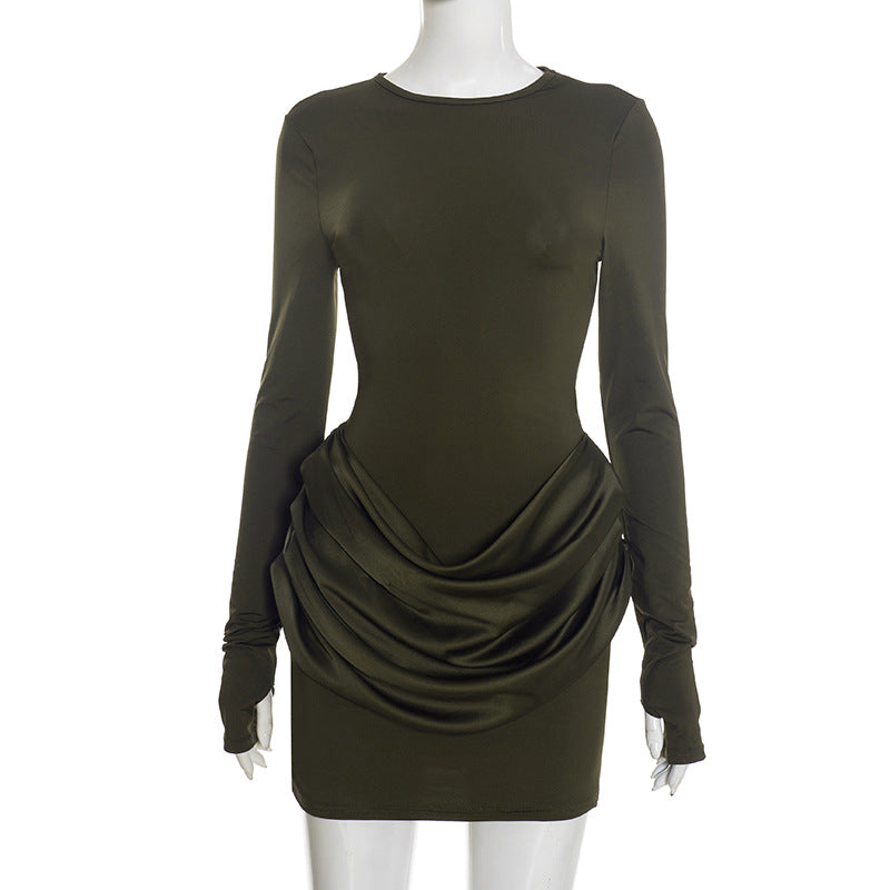 Mafalda Ruched Satin Long-Sleeve Bodycon Mini Dress
