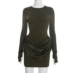 Mafalda Ruched Satin Long-Sleeve Bodycon Mini Dress